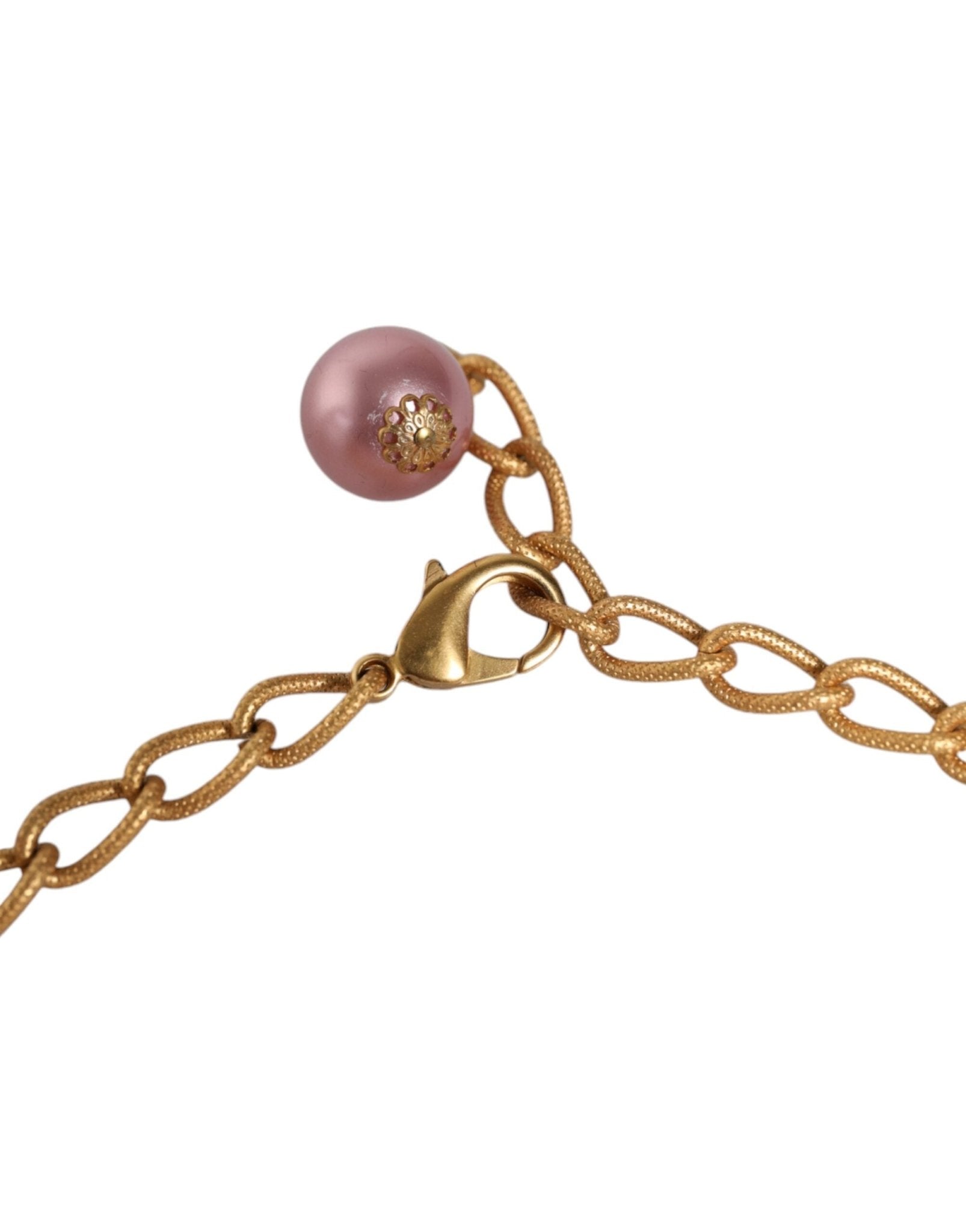 Dolce & Gabbana Pink Maxi Faux Pearl Beads Crystals Gold Chain Necklace - Sandy Store ByNet
