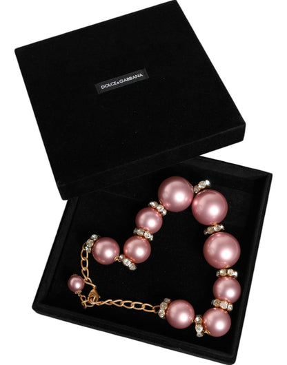 Dolce & Gabbana Pink Maxi Faux Pearl Beads Crystals Gold Chain Necklace - Sandy Store ByNet