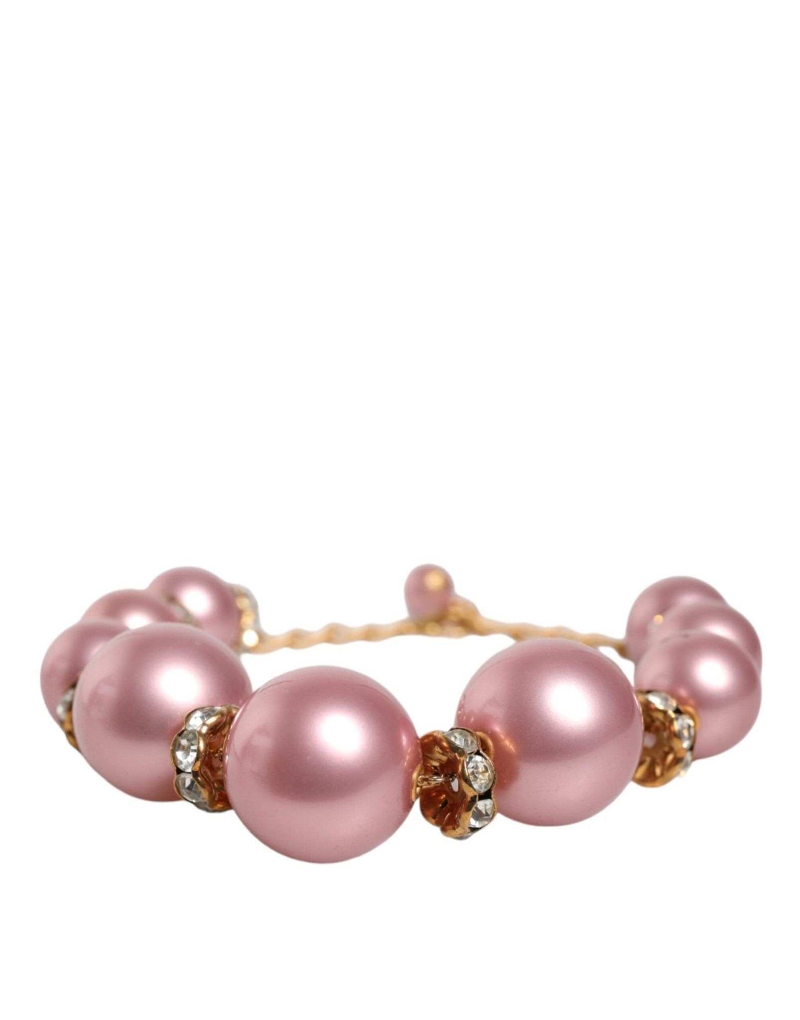 Dolce & Gabbana Pink Maxi Faux Pearl Beads Crystals Gold Chain Necklace - Sandy Store ByNet