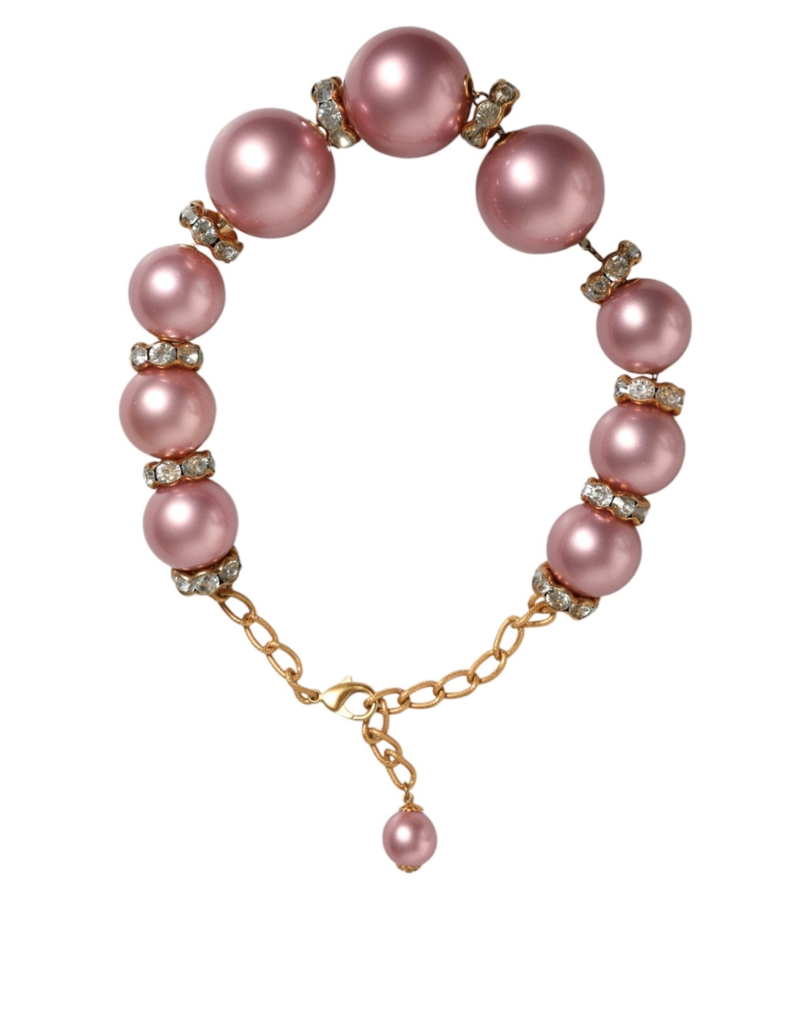 Dolce & Gabbana Pink Maxi Faux Pearl Beads Crystals Gold Chain Necklace - Sandy Store ByNet