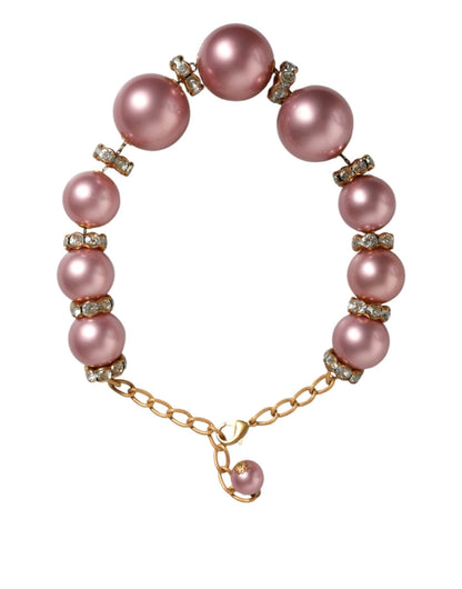 Dolce & Gabbana Pink Maxi Faux Pearl Beads Crystals Gold Chain Necklace - Sandy Store ByNet