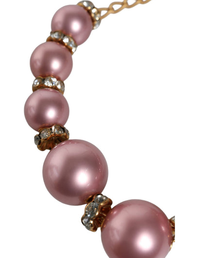 Dolce & Gabbana Pink Maxi Faux Pearl Beads Crystals Gold Chain Necklace - Sandy Store ByNet
