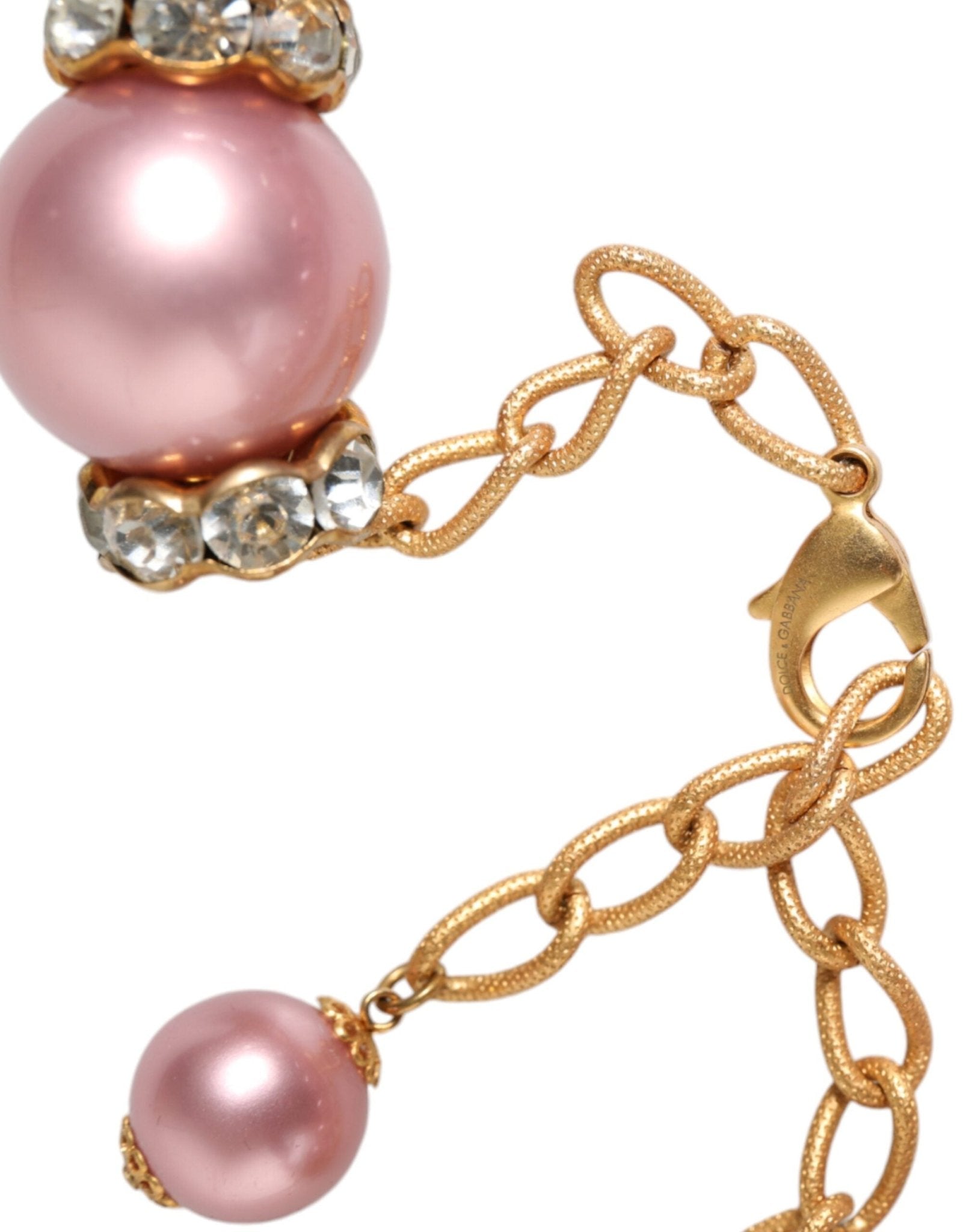 Dolce & Gabbana Pink Maxi Faux Pearl Beads Crystals Gold Chain Necklace - Sandy Store ByNet