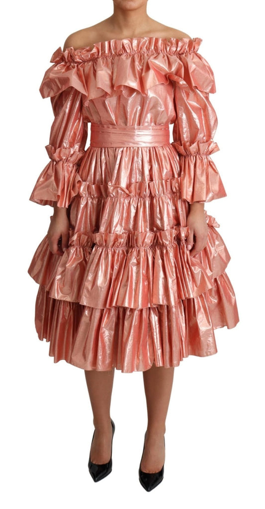 Dolce & Gabbana Pink Metallic Ruffled Gown Elegance - Sandy Store ByNet