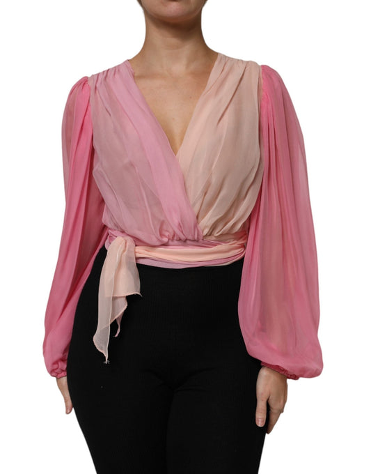 Dolce & Gabbana Pink Plunging V - neck Long Sleeves Blouse Top – IT40|S par Dolce & Gabbana | Disponible sur Sandy Store ByNet