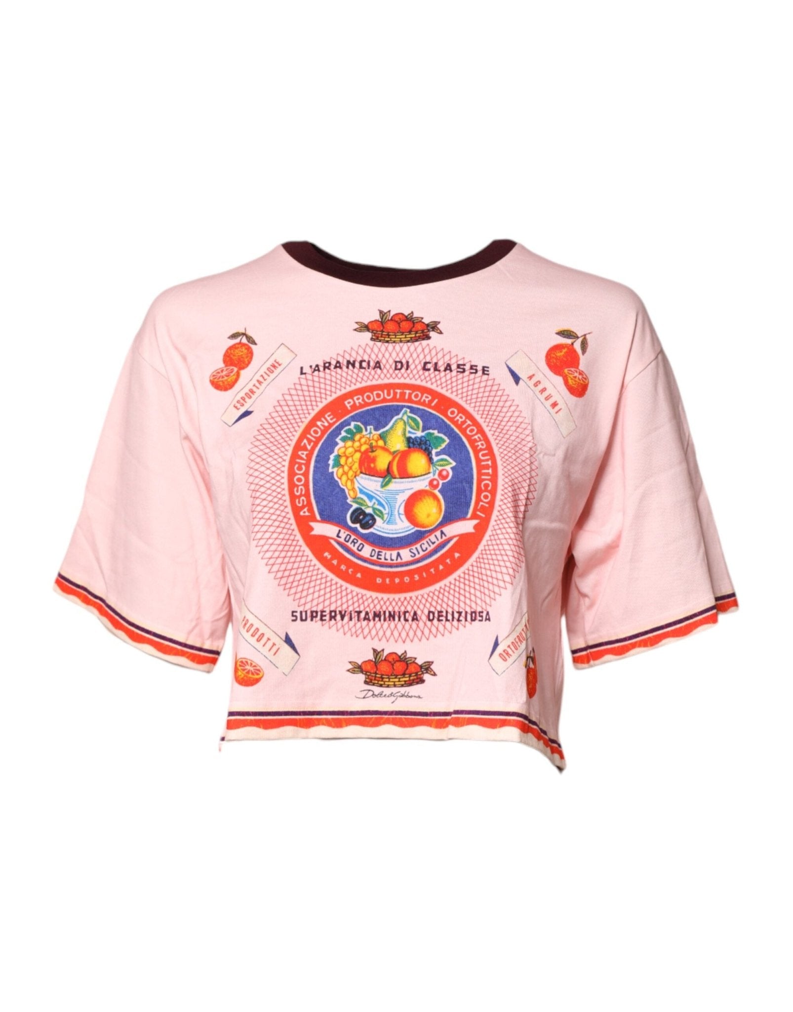 Dolce & Gabbana Pink Print Cotton Short Sleeves Cropped Top – IT36|XXS par Dolce & Gabbana | Disponible sur Sandy Store ByNet