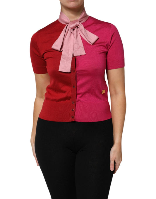 Dolce & Gabbana Pink Short Sleeves Buttoned Ascot Collar Top – IT40|S par Dolce & Gabbana | Disponible sur Sandy Store ByNet
