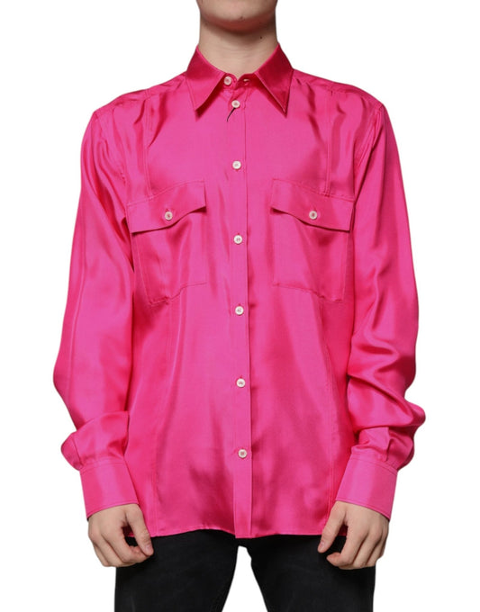 Dolce & Gabbana Pink Silk Collared Button Down Men Shirt – IT43 | 2XL par Dolce & Gabbana | Disponible sur Sandy Store ByNet