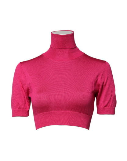 Dolce & Gabbana Pink Silk Knitted Turtleneck Cropped Top – IT38 | XS par Dolce & Gabbana | Disponible sur Sandy Store ByNet