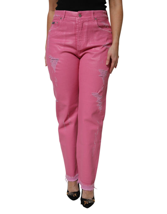 Dolce & Gabbana Pink Tattered Mid Waist Tapered Denim Jeans – IT36|XXS par Dolce & Gabbana | Disponible sur Sandy Store ByNet