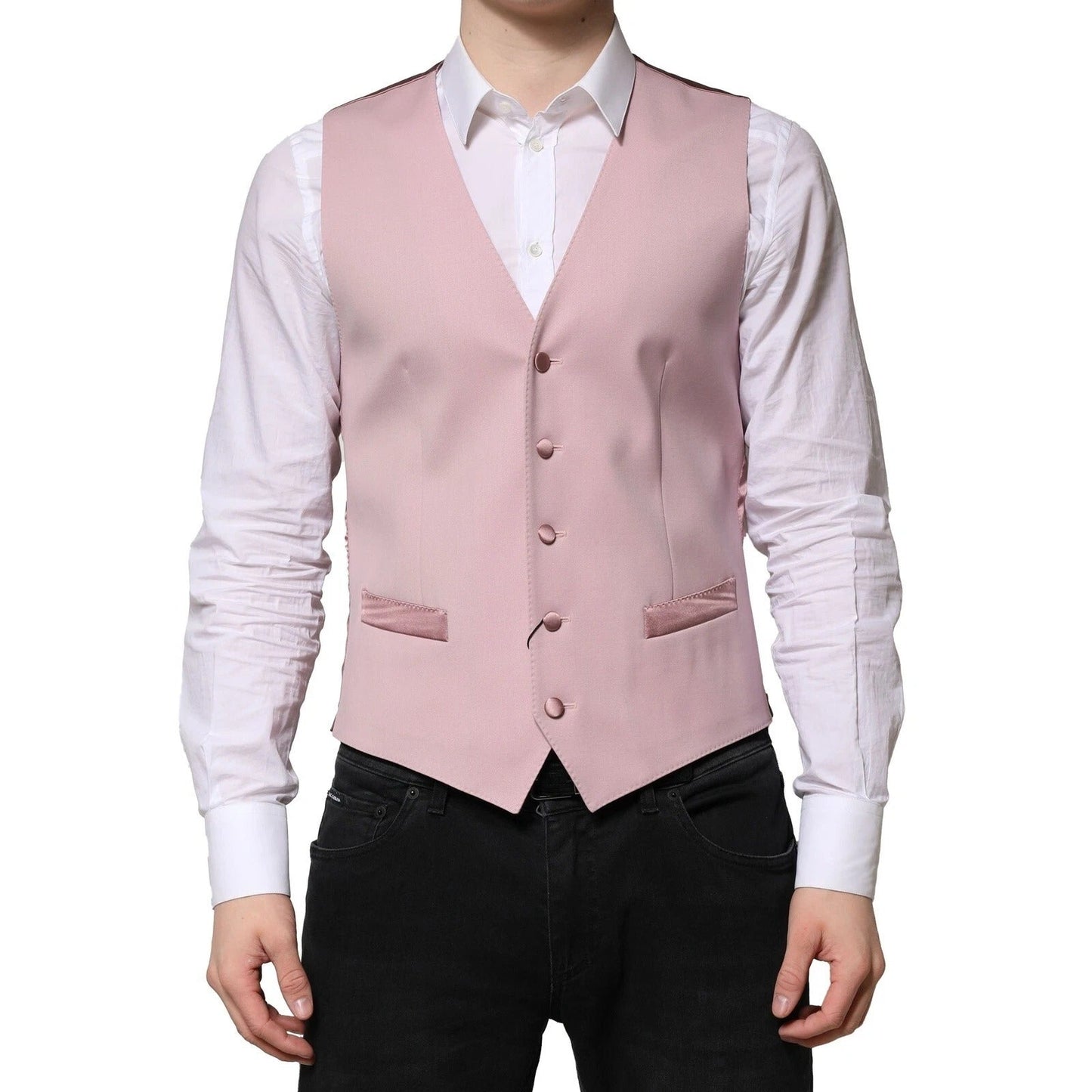 Dolce & Gabbana Pink Wool Dress Formal Men Waistcoat Vest – IT46 | S par Dolce & Gabbana | Disponible sur Sandy Store ByNet