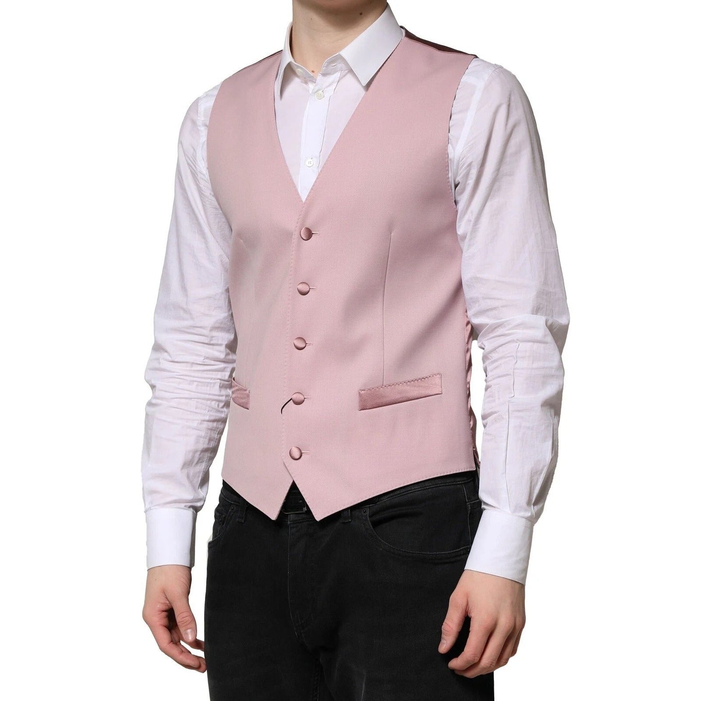 Dolce & Gabbana Pink Wool Dress Formal Men Waistcoat Vest – IT46 | S par Dolce & Gabbana | Disponible sur Sandy Store ByNet