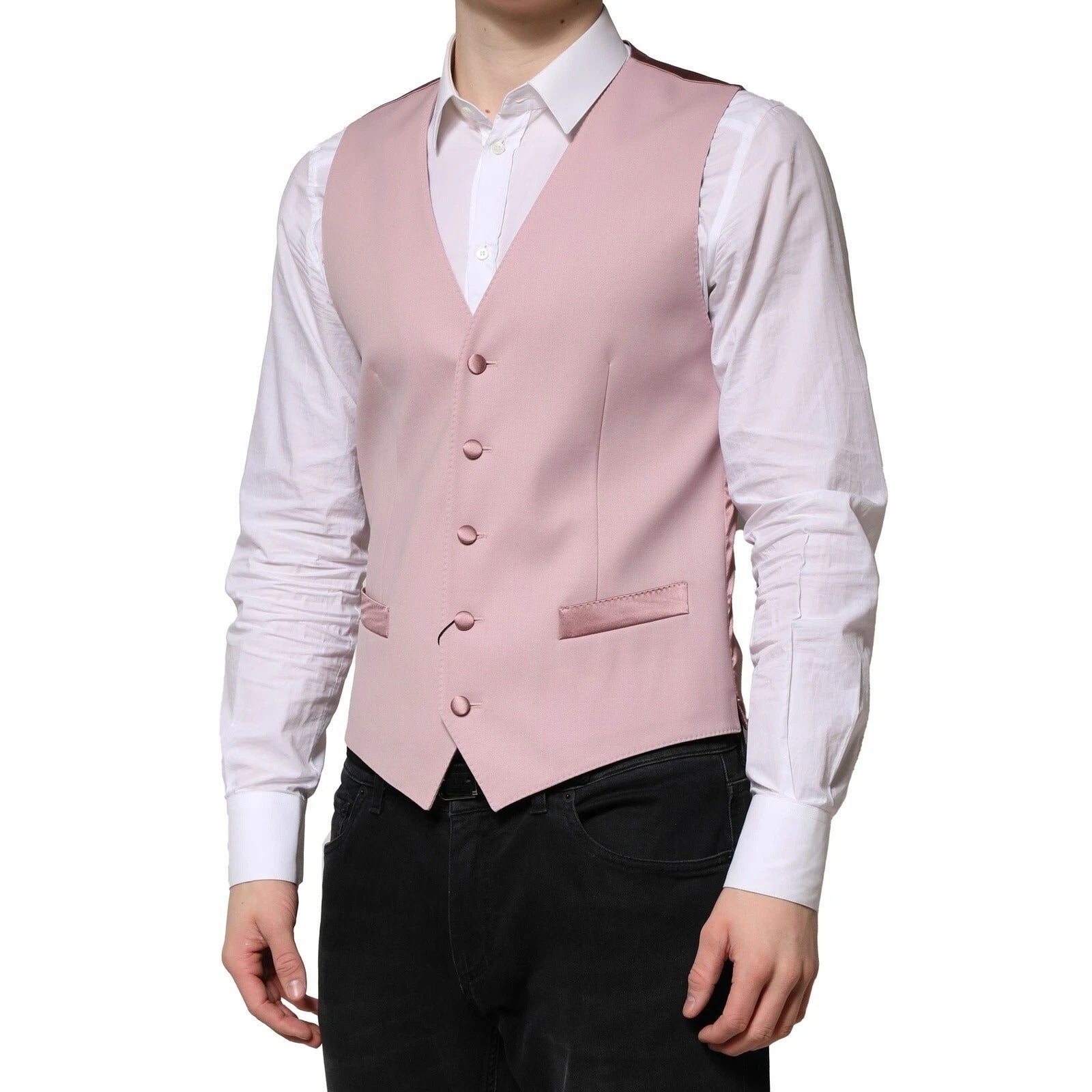 Dolce & Gabbana Pink Wool Dress Formal Men Waistcoat Vest – IT46 | S par Dolce & Gabbana | Disponible sur Sandy Store ByNet