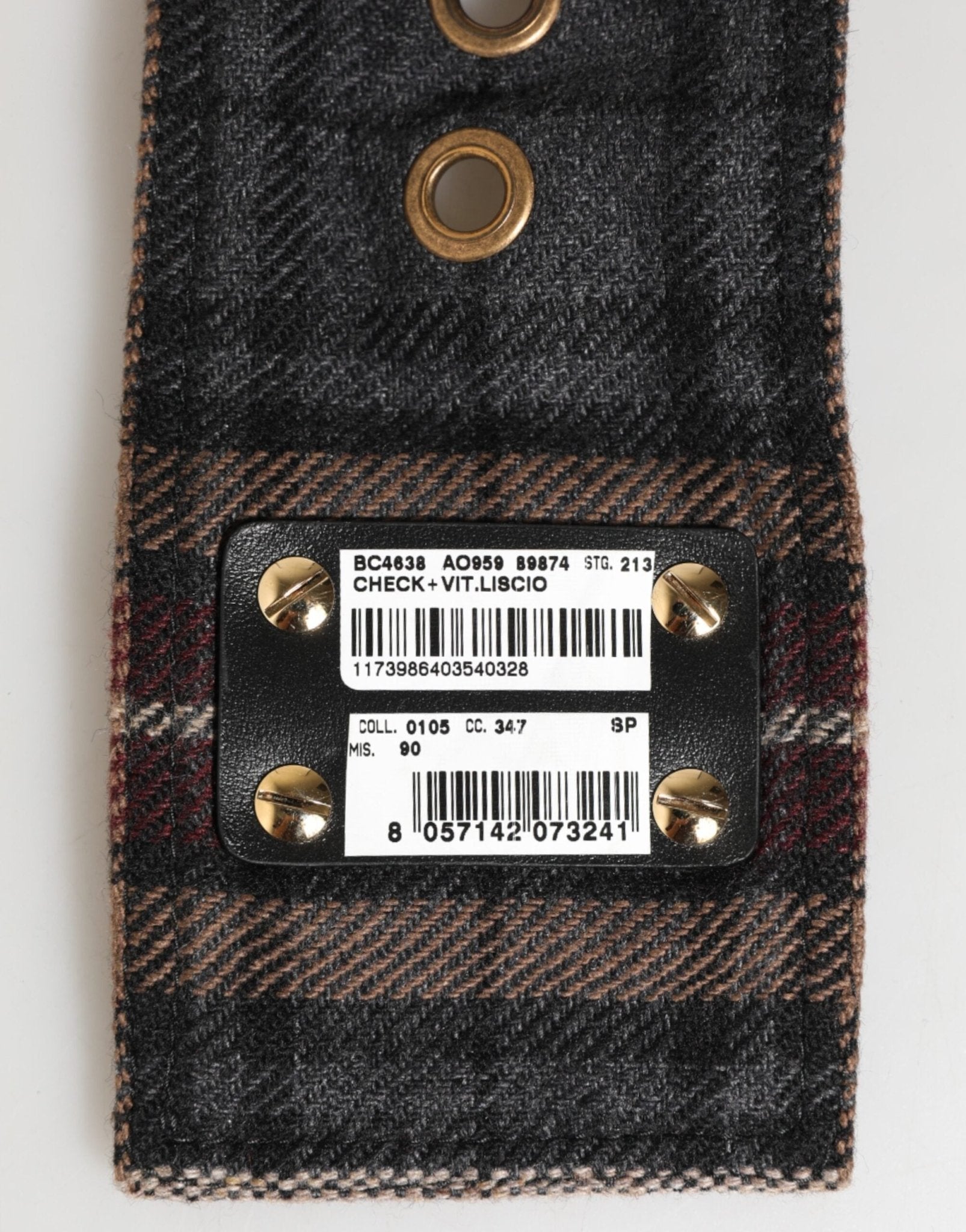 Dolce & Gabbana Plaid Fabric Logo Plate Brass Buckle Belt – 90 cm / 36 Inches par Dolce & Gabbana | Disponible sur Sandy Store ByNet