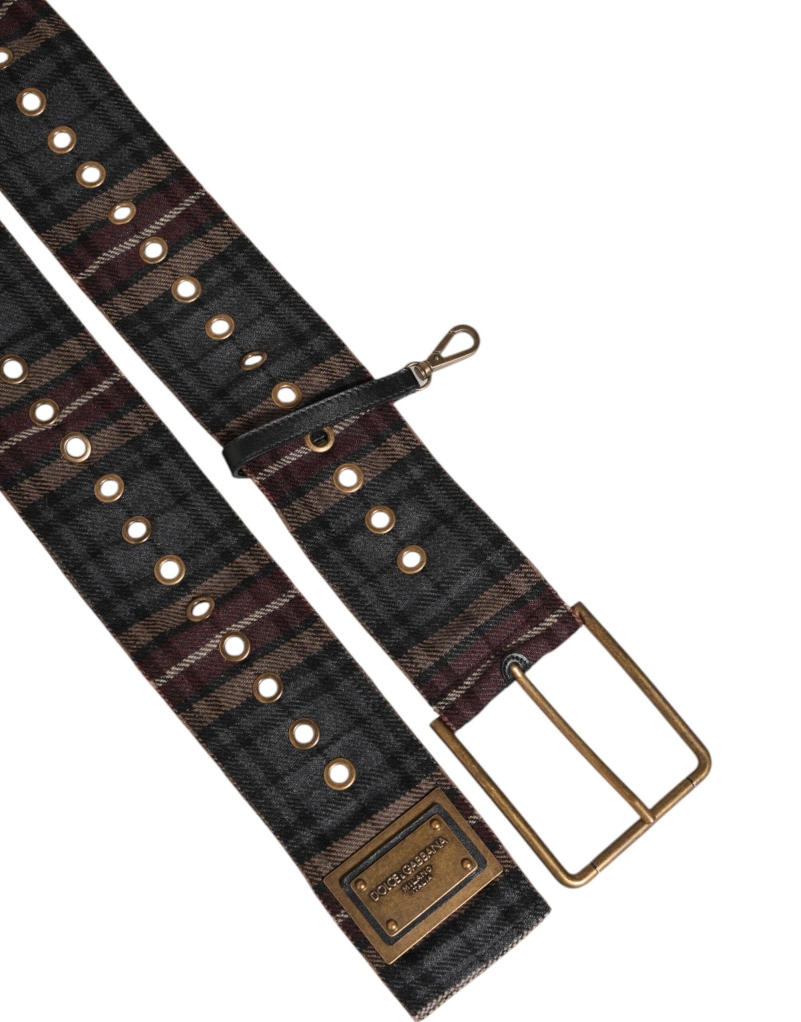 Dolce & Gabbana Plaid Fabric Logo Plate Brass Buckle Belt – 90 cm / 36 Inches par Dolce & Gabbana | Disponible sur Sandy Store ByNet