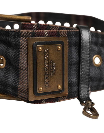 Dolce & Gabbana Plaid Fabric Logo Plate Brass Buckle Belt – 90 cm / 36 Inches par Dolce & Gabbana | Disponible sur Sandy Store ByNet