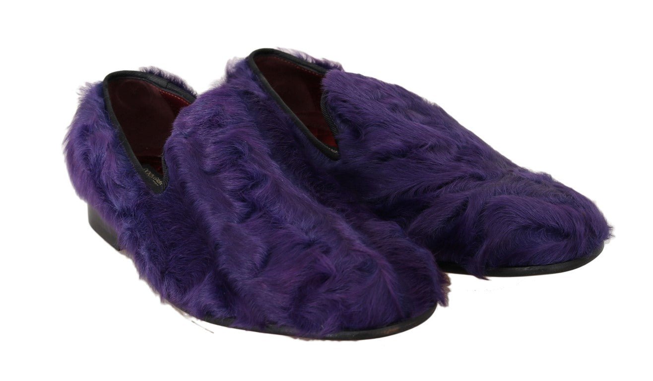 Dolce & Gabbana Plush Purple Sheep Fur Loafers - Sandy Store ByNet