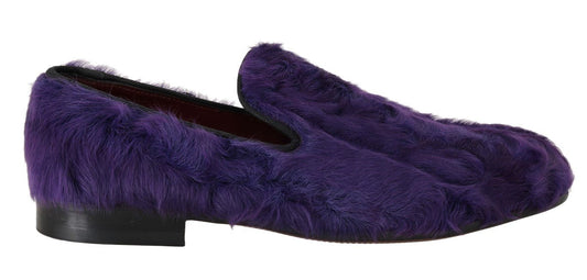 Dolce & Gabbana Plush Purple Sheep Fur Loafers - Sandy Store ByNet