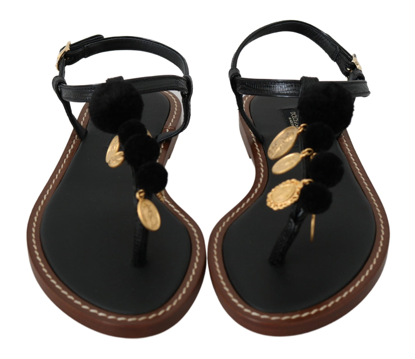 Dolce & Gabbana Pom Pom Flip Flop Ankle Strap Flats - Sandy Store ByNet