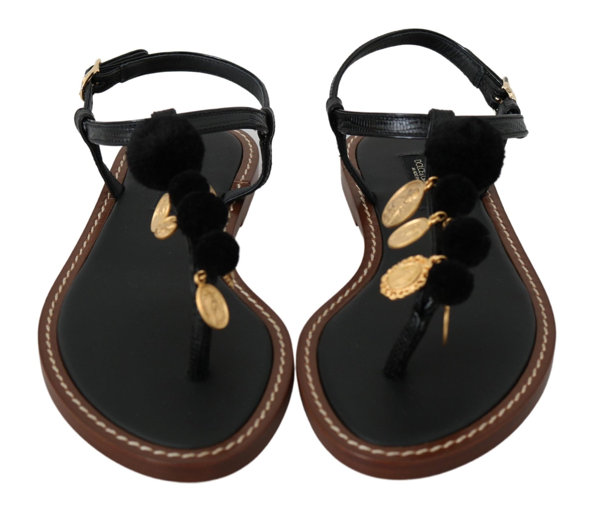 Dolce & Gabbana Pom Pom Flip Flop Ankle Strap Flats - Sandy Store ByNet