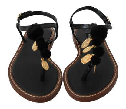 Dolce & Gabbana Pom Pom Flip Flop Ankle Strap Flats - Sandy Store ByNet