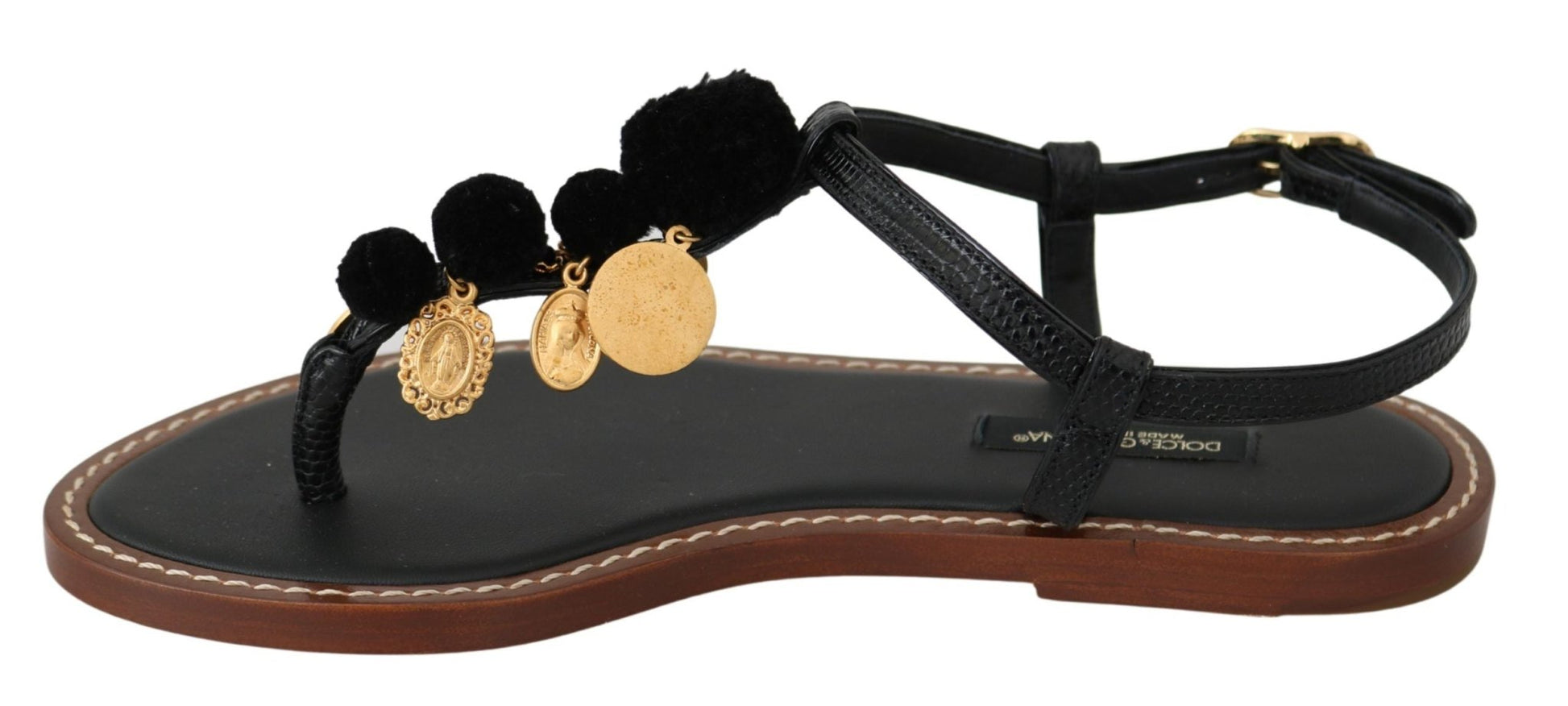 Dolce & Gabbana Pom Pom Flip Flop Ankle Strap Flats - Sandy Store ByNet