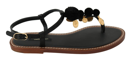 Dolce & Gabbana Pom Pom Flip Flop Ankle Strap Flats - Sandy Store ByNet