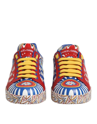 Dolce & Gabbana Portofino Carretto Printed Leather Sneakers Shoes – EU35.5/US5 par Dolce & Gabbana | Disponible sur Sandy Store ByNet