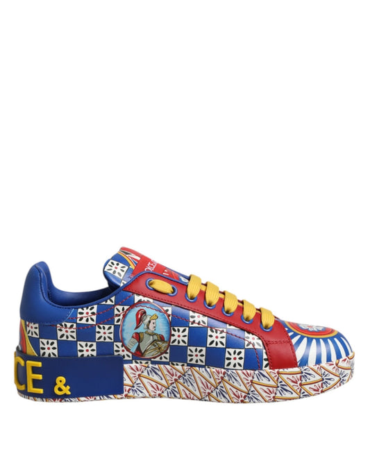 Dolce & Gabbana Portofino Carretto Printed Leather Sneakers Shoes – EU35.5/US5 par Dolce & Gabbana | Disponible sur Sandy Store ByNet