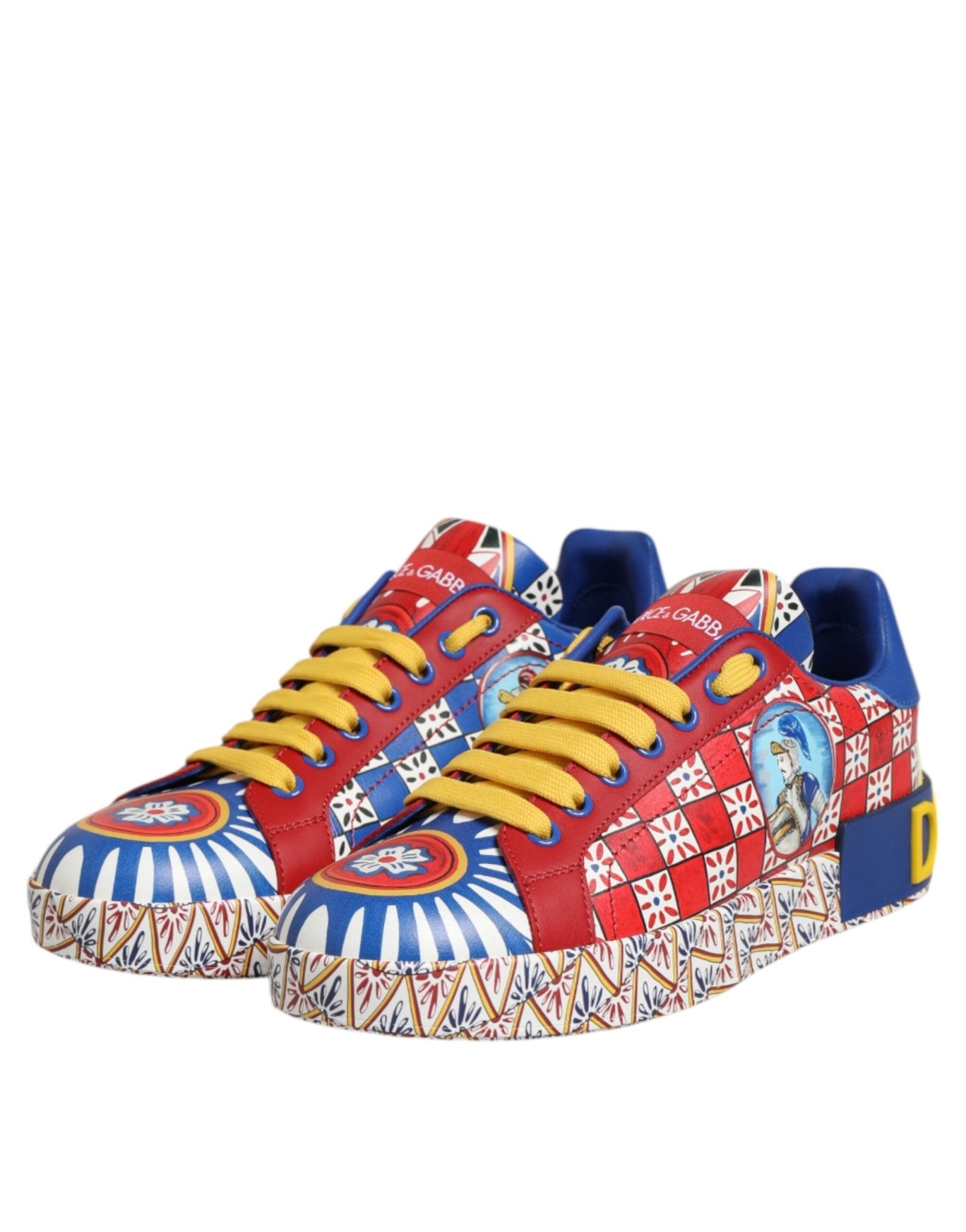 Dolce & Gabbana Portofino Carretto Printed Leather Sneakers Shoes – EU35.5/US5 par Dolce & Gabbana | Disponible sur Sandy Store ByNet