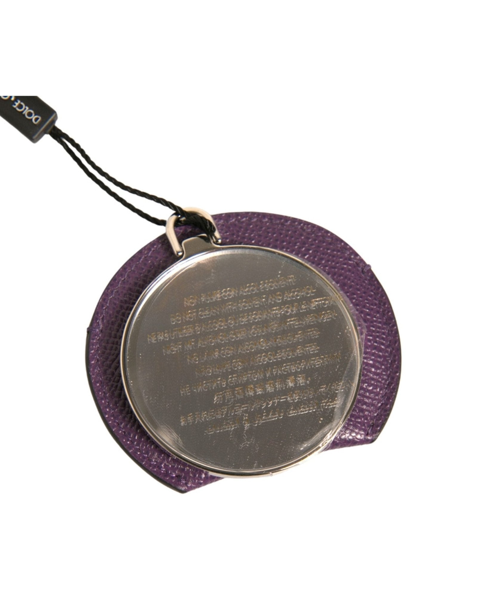 Dolce & Gabbana Purple Calfskin Leather Round Logo Hand Mirror Holder - Sandy Store ByNet