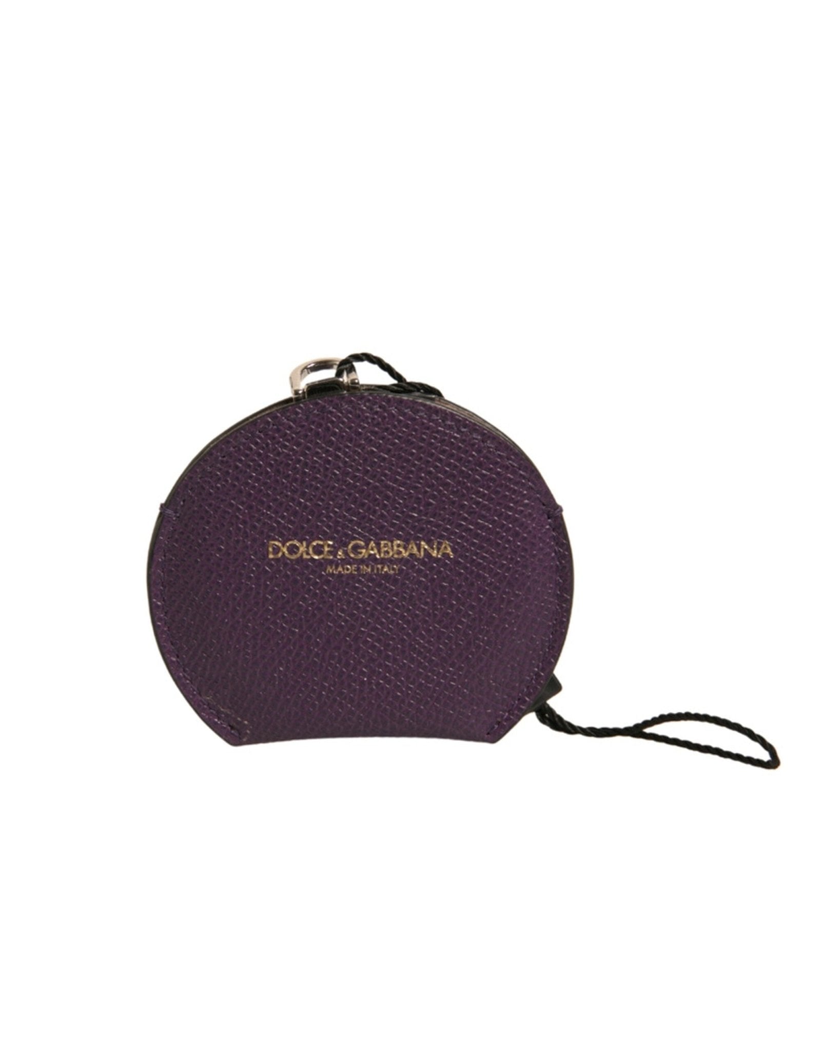 Dolce & Gabbana Purple Calfskin Leather Round Logo Hand Mirror Holder - Sandy Store ByNet