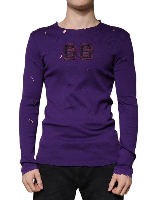 Dolce & Gabbana Purple Cotton Round Neck Pullover Men Sweater - Sandy Store ByNet