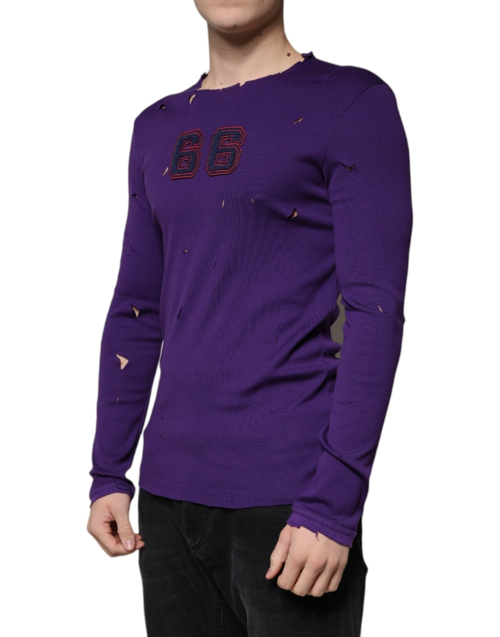Dolce & Gabbana Purple Cotton Round Neck Pullover Men Sweater - Sandy Store ByNet