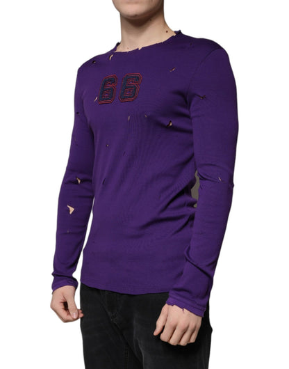 Dolce & Gabbana Purple Cotton Round Neck Pullover Men Sweater - Sandy Store ByNet