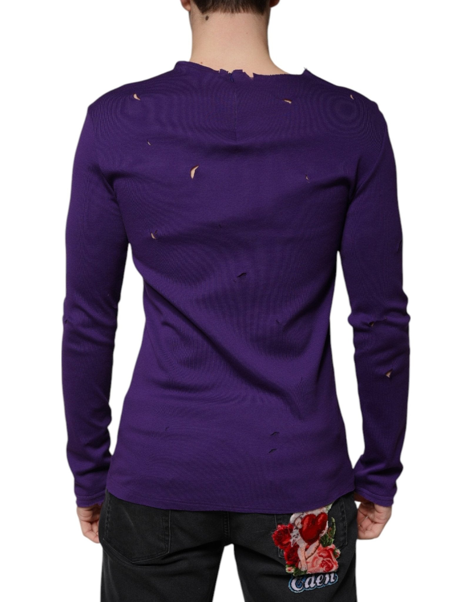 Dolce & Gabbana Purple Cotton Round Neck Pullover Men Sweater - Sandy Store ByNet