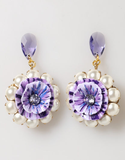 Dolce & Gabbana Purple Floral Crystal Pearl Drop Clip - On Statement Earrings – par Dolce & Gabbana | Disponible sur Sandy Store ByNet