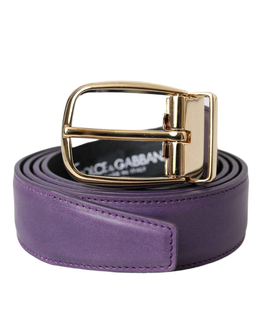 Dolce & Gabbana Purple Leather Gold Metal Buckle Belt Men - Sandy Store ByNet