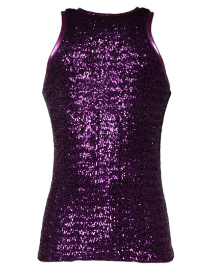 Dolce & Gabbana Purple Sequin Round Neck Sleeveless T-shirt – IT48 | M par Dolce & Gabbana | Disponible sur Sandy Store ByNet