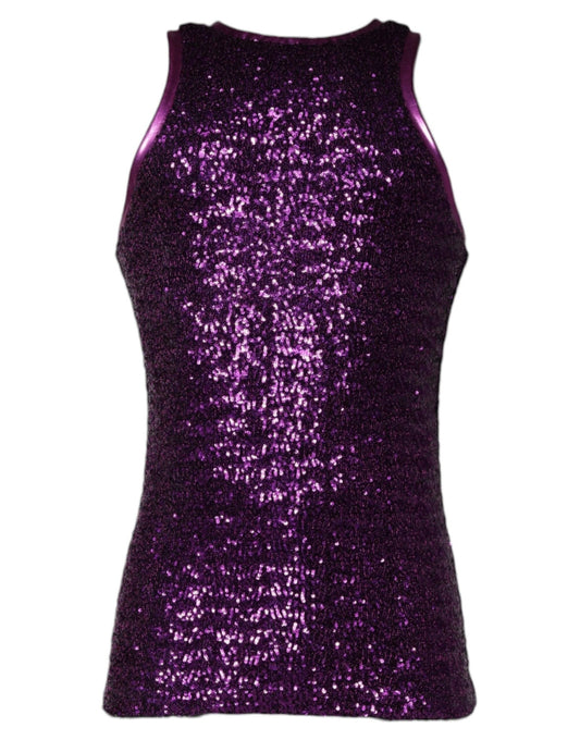 Dolce & Gabbana Purple Sequin Round Neck Sleeveless T-shirt – IT48 | M par Dolce & Gabbana | Disponible sur Sandy Store ByNet