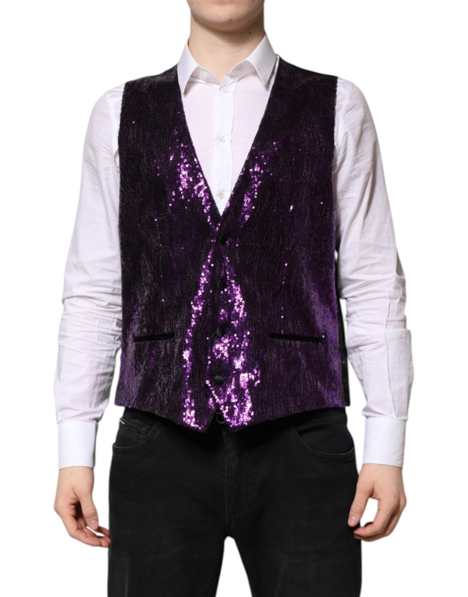 Dolce & Gabbana Purple Sequined Dress Formal Waistcoat Vest – IT48 | M par Dolce & Gabbana | Disponible sur Sandy Store ByNet