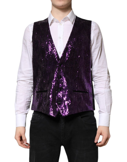 Dolce & Gabbana Purple Sequined Dress Formal Waistcoat Vest – IT48 | M par Dolce & Gabbana | Disponible sur Sandy Store ByNet