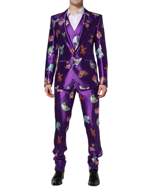 Dolce & Gabbana Purple Silk Animal Print 3 Piece Suit – IT48 | M par Dolce & Gabbana | Disponible sur Sandy Store ByNet