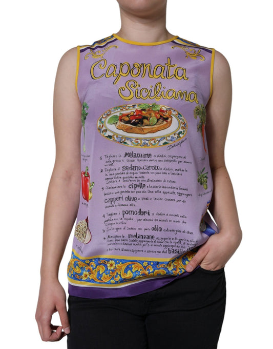 Dolce & Gabbana Purple Silk Caponata Siciliana Print Tank Top – IT40|S par Dolce & Gabbana | Disponible sur Sandy Store ByNet