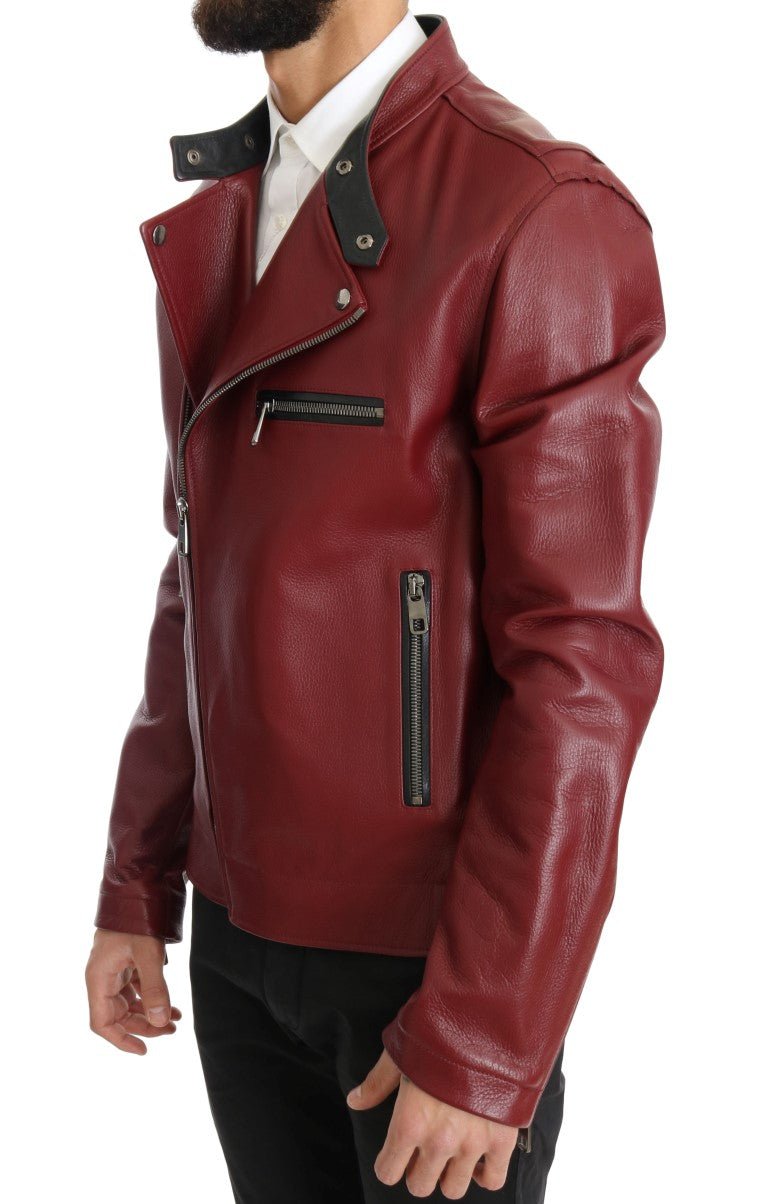 Dolce & Gabbana Radiant Red Leather Biker Motorcycle Jacket - Sandy Store ByNet