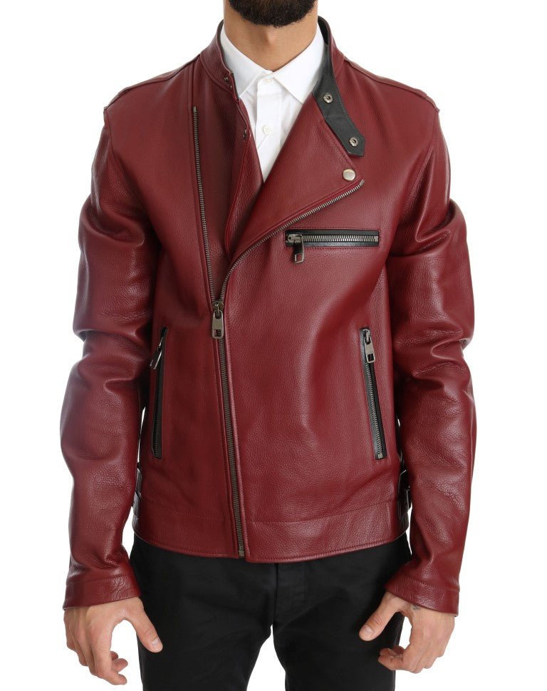 Dolce & Gabbana Radiant Red Leather Biker Motorcycle Jacket - Sandy Store ByNet