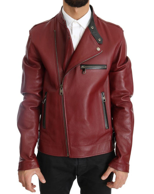 Dolce & Gabbana Radiant Red Leather Biker Motorcycle Jacket - Sandy Store ByNet