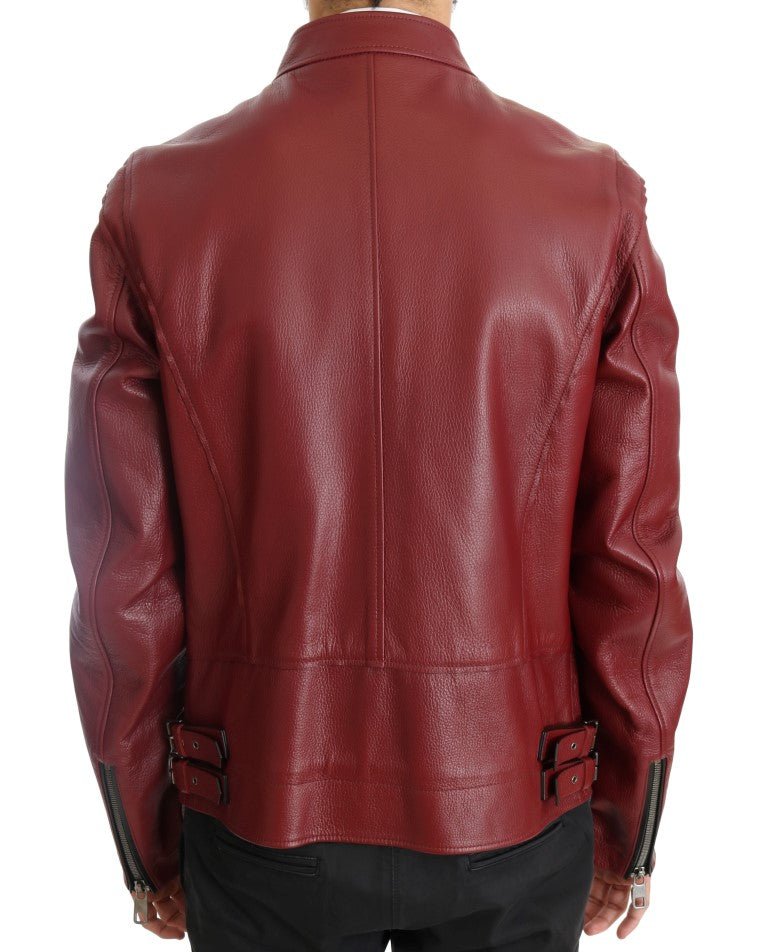 Dolce & Gabbana Radiant Red Leather Biker Motorcycle Jacket - Sandy Store ByNet