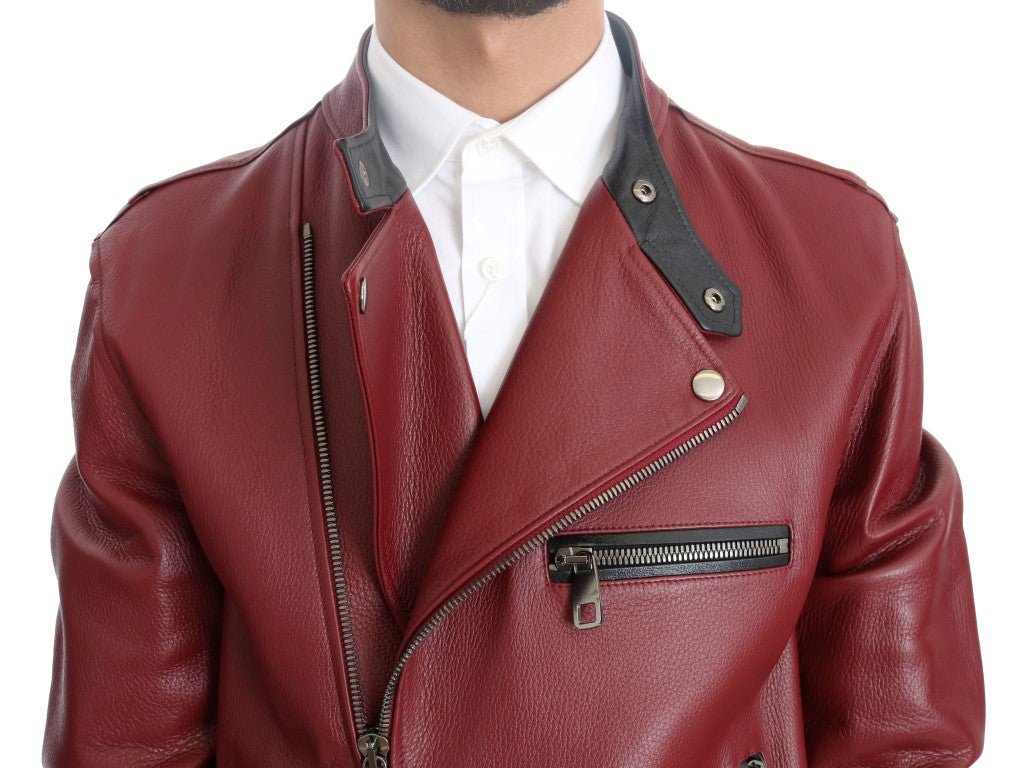 Dolce & Gabbana Radiant Red Leather Biker Motorcycle Jacket - Sandy Store ByNet