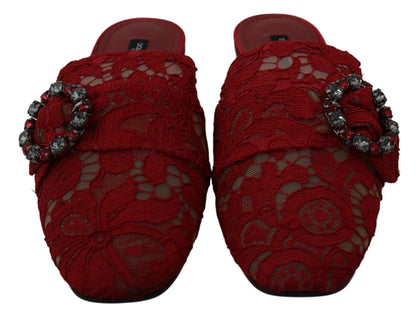 Dolce & Gabbana Radiant Red Slide Flats with Crystal Embellishments - Sandy Store ByNet